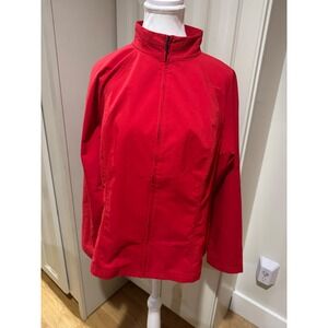Weekends by Chico's Red Full Zip Jacket Size 2 Diamond Pattern‎ Size Large